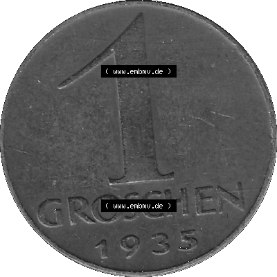 1 / Ein Groschen Österreich in s/w Schwarzweiß bzw. Graustufen Farbgebung von Scanner transparenten PNG 1925-1938, 1-Ein Groschen,... Sammlung