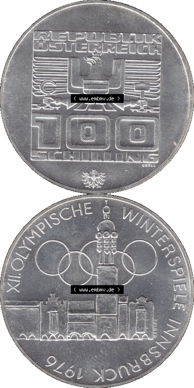 100 / Einhundert Schilling Österreich auf original farbigen transparenten PNG-Bild 1976-1976, 100 Hundert Schilling, Altes Rathaus... Sammlung