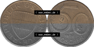 50 / Fünfzig Groschen Österreich in original Farbgebung von Scanner transparenten PNG 1959-2001, 50 Groschen 1975 (Stück 1),... Sammlung
