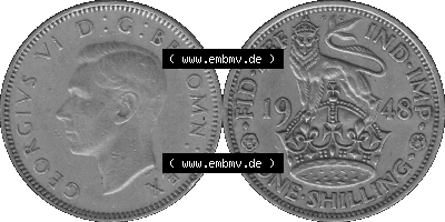 Alte Münze Großbritannien, Bild in s/w bzw. Graustufen PNG-Grafik 1947-1948, 1 One Schilling - One Shilling, 1948 (Stück 7)... Sammlung