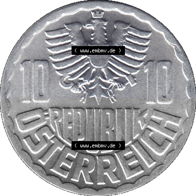 10 / Zehn Groschen Österreich in original Farbgebung von Scanner transparenten PNG 1951-2001, 10 Groschen 1972 (Stück 1) Sammlung