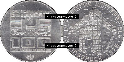 100 / Einhundert Schilling Österreich auf original farbigen transparenten PNG-Bild 1976-1976, 100 Hundert Schilling, Abfahrtsläufer... Sammlung
