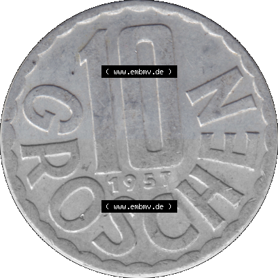 10 / Zehn Groschen Österreich in original Farbgebung von Scanner transparenten PNG 1951-2001, 10 Groschen 1957 (Stück 1) Sammlung