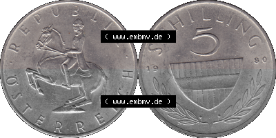 5 / Fünf Schilling Österreich in original Farbgebung von Scanner transparenten PNG 1968-2001, 5 Schilling 1980 (Stück 2), Reiter... Sammlung