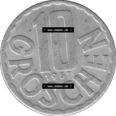 10 / Zehn Groschen Österreich in s/w Schwarzweiß bzw. Graustufen Farbgebung von Scanner transparenten PNG 1951-2001, 10 Groschen... Sammlung