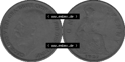 Großbritannien Umlaufmünze One Penny, 1 Pence 1927-1927, 1 One Penny, 1927 (Stück 2) , George V, BM GEORGIVS V DEI GRABRITTOMNREX... Sammlung