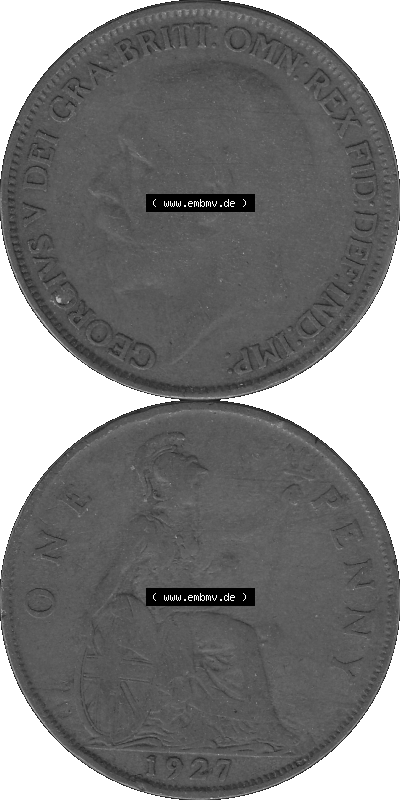 Großbritannien Umlaufmünze One Penny, 1 Pence 1927-1927, 1 One Penny, 1927 (Stück 2) , George V, BM GEORGIVS V DEI GRABRITTOMNREX... Sammlung