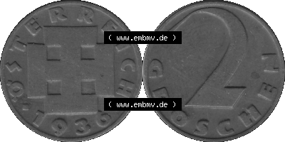 2 / Zwei Groschen Österreich in s/w Schwarzweiß bzw. Graustufen Farbgebung von Scanner transparenten PNG 1925-1938, 2 Zwei Groschen,... Sammlung