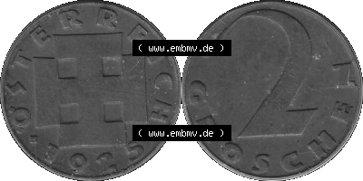 2 / Zwei Groschen Österreich in s/w Schwarzweiß bzw. Graustufen Farbgebung von Scanner transparenten PNG 1925-1938, 2 Zwei Groschen,... Sammlung