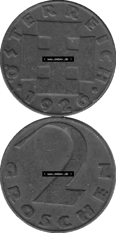 2 / Zwei Groschen Österreich in s/w Schwarzweiß bzw. Graustufen Farbgebung von Scanner transparenten PNG 1925-1938, 2 Zwei Groschen,... Sammlung