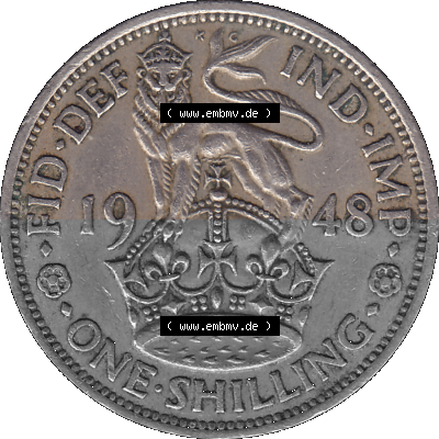 Alte Münze Großbritannien, Bild in Farbe bzw. Color PNG-Grafik 1947-1948, 1 One Schilling - One Shilling, 1948 (Stück 7) Stehender... Sammlung