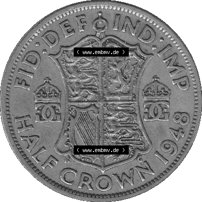 Alte Münze Großbritannien, Bild in s/w bzw. Graustufen PNG-Grafik 1947-1948, Halbe - 1/2 Krone, Half Crown 1948 (Stück 2) ,... Sammlung