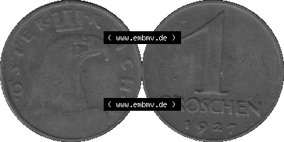 1 / Ein Groschen Österreich in s/w Schwarzweiß bzw. Graustufen Farbgebung von Scanner transparenten PNG 1925-1938, 1-Ein Groschen,... Sammlung