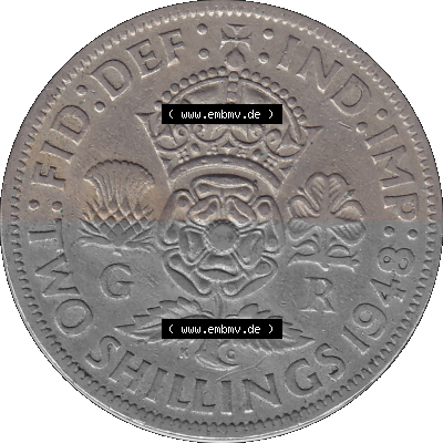 Alte Münze Großbritannien, Bild in Farbe bzw. Color PNG-Grafik, Umlaufmünze aus dem Zeitraum 1947-1948, 2 Schilling-Florin,... Sammlung