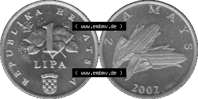 Kroatien Umlaufmünze 1994-2022, 1 Lipa 2002 (Stück 1) Graustufen Graustufen Sammlung