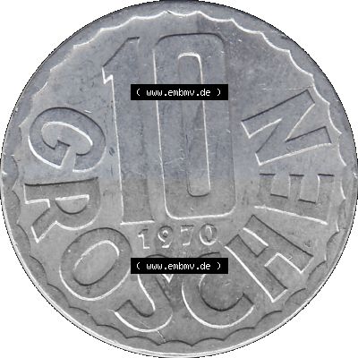 10 / Zehn Groschen Österreich in original Farbgebung von Scanner transparenten PNG 1951-2001, 10 Groschen 1970 (Stück 1) Sammlung