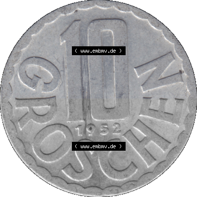 10 / Zehn Groschen Österreich in original Farbgebung von Scanner transparenten PNG 1951-2001, 10 Groschen 1952 (Stück 1) Sammlung