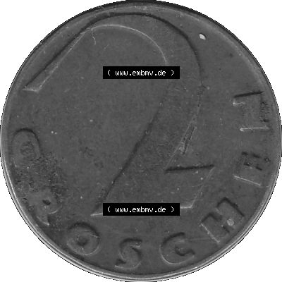 2 / Zwei Groschen Österreich in s/w Schwarzweiß bzw. Graustufen Farbgebung von Scanner transparenten PNG 1925-1938, 2 Zwei Groschen,... Sammlung
