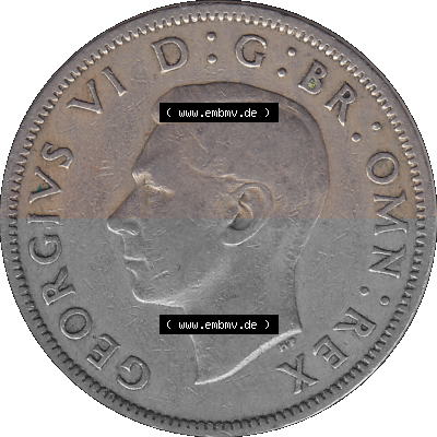 Alte Münze Großbritannien, Bild in Farbe bzw. Color PNG-Grafik, Umlaufmünze aus dem Zeitraum 1949-1951, 2 Schilling-Florin,... Sammlung