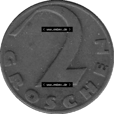 2 / Zwei Groschen Österreich in s/w Schwarzweiß bzw. Graustufen Farbgebung von Scanner transparenten PNG 1925-1938, 2 Zwei Groschen,... Sammlung