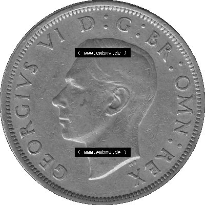 Alte Münze Großbritannien, Bild in s/w bzw. Graustufen PNG-Grafik 1947-1948, Halbe - 1/2 Krone, Half Crown 1947 (Stück 1),... Sammlung