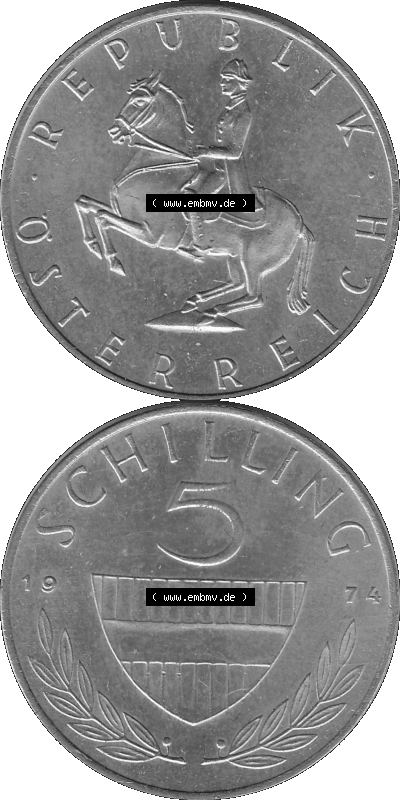 5 / Fünf Schilling Österreich in s/w Schwarzweiß bzw. Graustufen Farbgebung von Scanner transparenten PNG 1968-2001, 5 Schilling... Sammlung