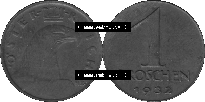 1 / Ein Groschen Österreich in s/w Schwarzweiß bzw. Graustufen Farbgebung von Scanner transparenten PNG 1925-1938, 1-Ein Groschen,... Sammlung
