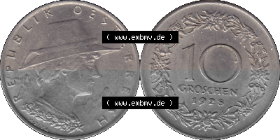 10 / Zehn Groschen Österreich in original Farbgebung von Scanner transparenten PNG 1925-1929, 10 Groschen 1928 (Stück 1), VS... Sammlung