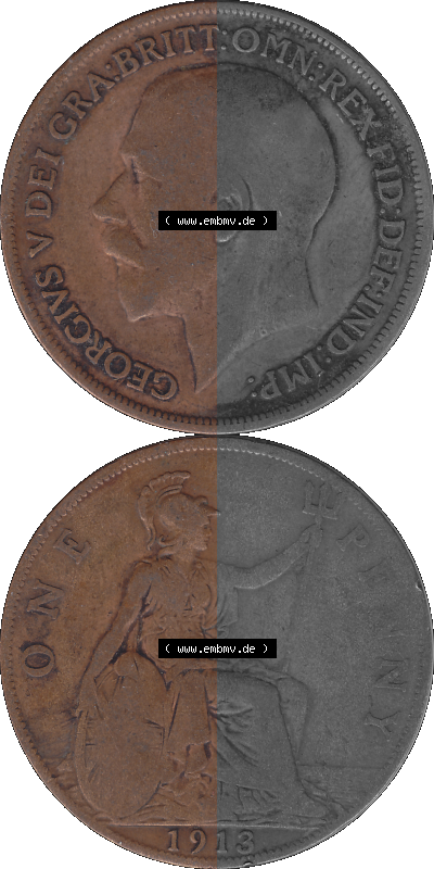 Großbritannien Umlaufmünze One Penny, 1 Pence 1911-1926, 1 One Penny, 1913 (Stück 1), George V, B.M. GEORGIVS V DEI GRABRITTOMNREX... Sammlung