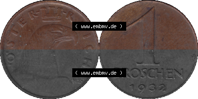 1 / Ein Groschen Österreich in original Farbgebung von Scanner transparenten PNG 1925-1938, 1-Ein Groschen, Adlerkopf mit Mauerkrone... Sammlung
