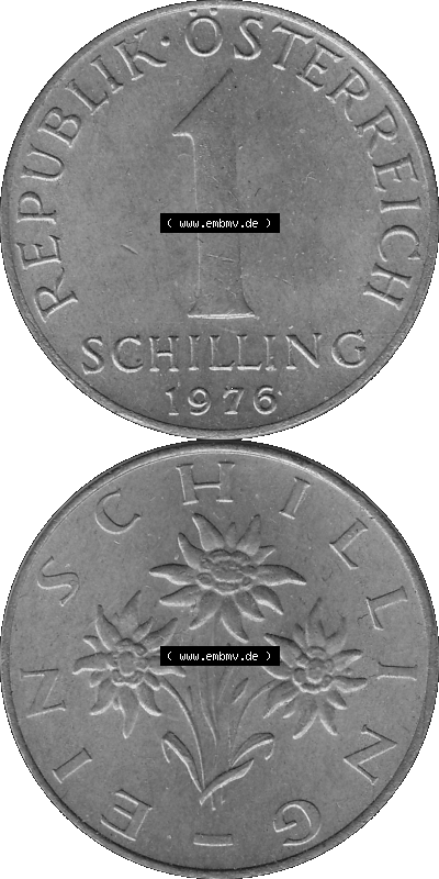 Österreich 1 / Ein Schilling in Graustufen 1959-2001, 1 Schilling 1976 (Stück 1), Ein Shilling Edelweiß Graustufen Sammlung