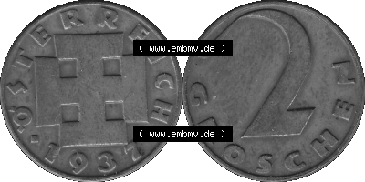 2 / Zwei Groschen Österreich in s/w Schwarzweiß bzw. Graustufen Farbgebung von Scanner transparenten PNG 1925-1938, 2 Zwei Groschen,... Sammlung