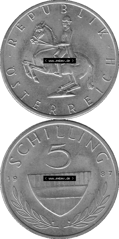 5 / Fünf Schilling Österreich in s/w Schwarzweiß bzw. Graustufen Farbgebung von Scanner transparenten PNG 1968-2001, 5 Schilling... Sammlung