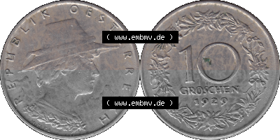 10 / Zehn Groschen Österreich in original Farbgebung von Scanner transparenten PNG 1925-1929, 10 Groschen 1929 (Stück 1), VS... Sammlung