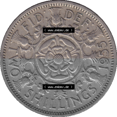 Alte Münze Großbritannien, Bild in Farbe bzw. Color PNG-Grafik, Umlaufmünze aus dem Zeitraum 1954-1970, 2 Schilling-Florin,... Sammlung