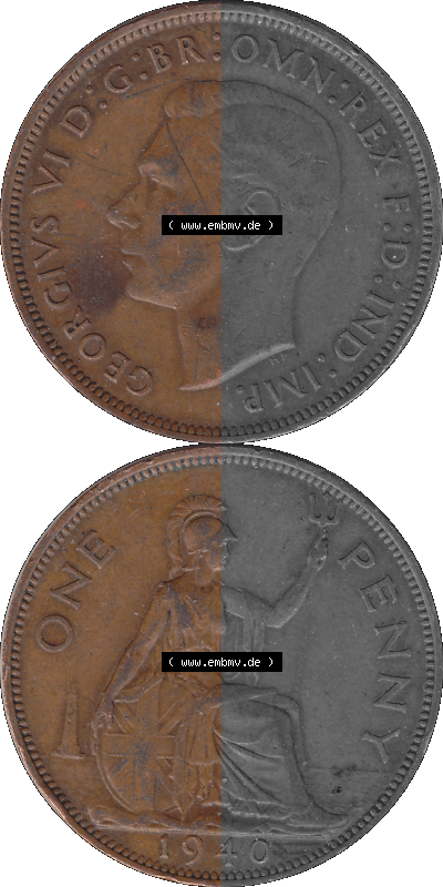 Großbritannien Umlaufmünze 1937-1948, 1 One Penny 1940 (Stück 1), George VI, GEORGIVS VI DGBROMNREX FDINDIMP. HP Sammlung