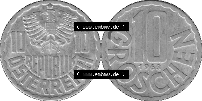 10 / Zehn Groschen Österreich in s/w Schwarzweiß bzw. Graustufen Farbgebung von Scanner transparenten PNG 1951-2001, 10 Groschen... Sammlung