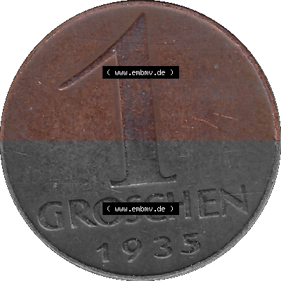 1 / Ein Groschen Österreich in original Farbgebung von Scanner transparenten PNG 1925-1938, 1-Ein Groschen, Adlerkopf mit Mauerkrone... Sammlung