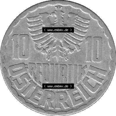 10 / Zehn Groschen Österreich in s/w Schwarzweiß bzw. Graustufen Farbgebung von Scanner transparenten PNG 1951-2001, 10 Groschen... Sammlung
