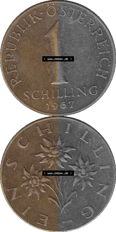 Österreich 1 / Ein Schilling 1959-2001, 1 Schilling 1967 (Stück 1), Ein Shilling Edelweiß Sammlung