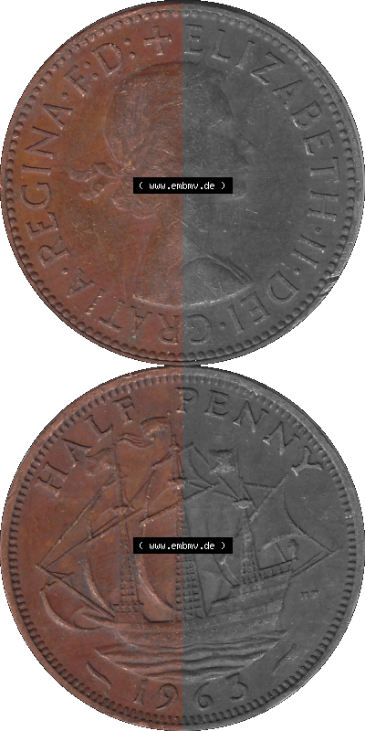 Großbritannien Umlaufmünze Half Penny, 1/2 Pence 1954-1970, Half Penny, Halber Pence 1963 (Stück 1), Elisabeth II. - Schriftzug... Sammlung