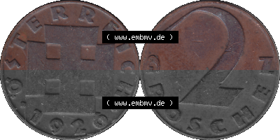 2 / Zwei Groschen Österreich in original Farbgebung von Scanner transparenten PNG 1925-1938, 2 Zwei Groschen, Krückenkreuz 1926... Sammlung