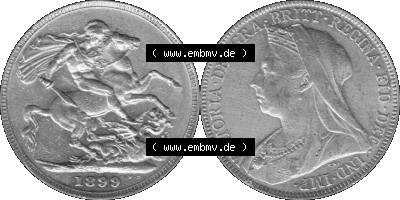 Alte Goldmünze Großbritannien Bilder in s/w bzw. Graustufen 1893-1901, 1 Pfund Sovereign 1899 (Stück 1) Graustufen Sammlung