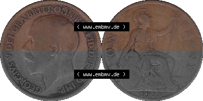 Großbritannien Umlaufmünze One Penny, 1 Pence 1911-1926, 1 One Penny, 1913 (Stück 1), George V, B.M. GEORGIVS V DEI GRABRITTOMNREX... Sammlung