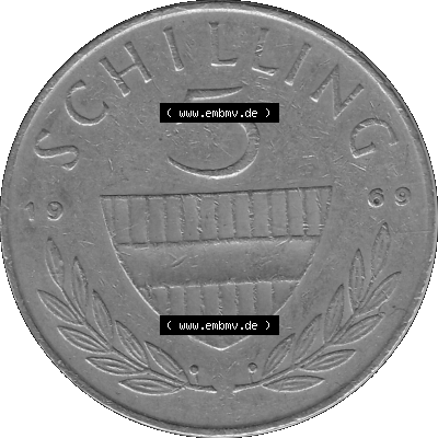 5 / Fünf Schilling Österreich in s/w Schwarzweiß bzw. Graustufen Farbgebung von Scanner transparenten PNG 1968-2001, 5 Schilling... Sammlung