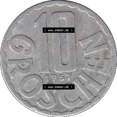 10 / Zehn Groschen Österreich in original Farbgebung von Scanner transparenten PNG 1951-2001, 10 Groschen 1957 (Stück 2) Sammlung