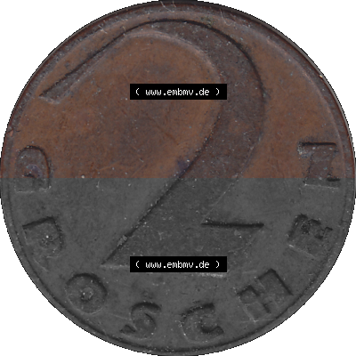 2 / Zwei Groschen Österreich in original Farbgebung von Scanner transparenten PNG 1925-1938, 2 Zwei Groschen, Krückenkreuz 1925... Sammlung