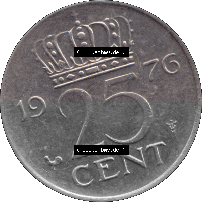 Alte Münze Niederlande in Farbe 1950-1980, 25 Cent Königin Juliana 1976, Fünfundzwanzig Cent Sammlung