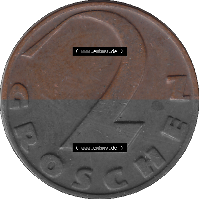 2 / Zwei Groschen Österreich in original Farbgebung von Scanner transparenten PNG 1925-1938, 2 Zwei Groschen, Krückenkreuz 1936... Sammlung