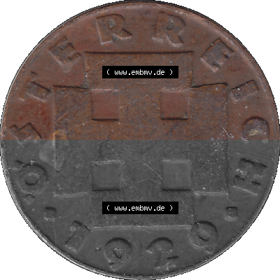 2 / Zwei Groschen Österreich in original Farbgebung von Scanner transparenten PNG 1925-1938, 2 Zwei Groschen, Krückenkreuz 1929... Sammlung